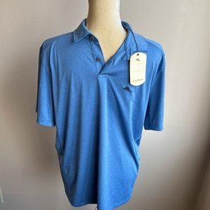 NWT Tommy Bahama Blue Short Sleeve Polo Shirt Marlin S Moisture Wicking UPF 30